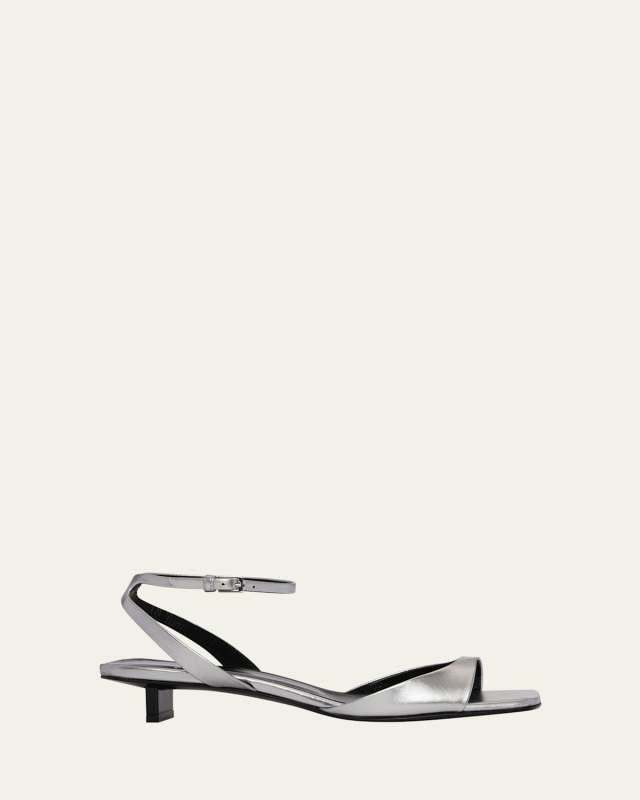Stella Metallic Kitten Ankle-Strap Sandals
